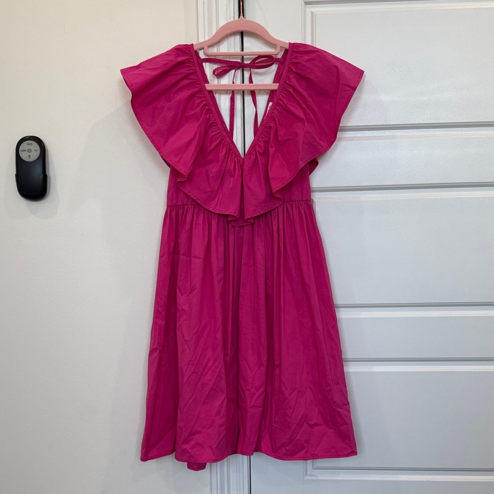 TCEC Pink Ruffle Dress Tie-back Cotton Dress, women’s size Small